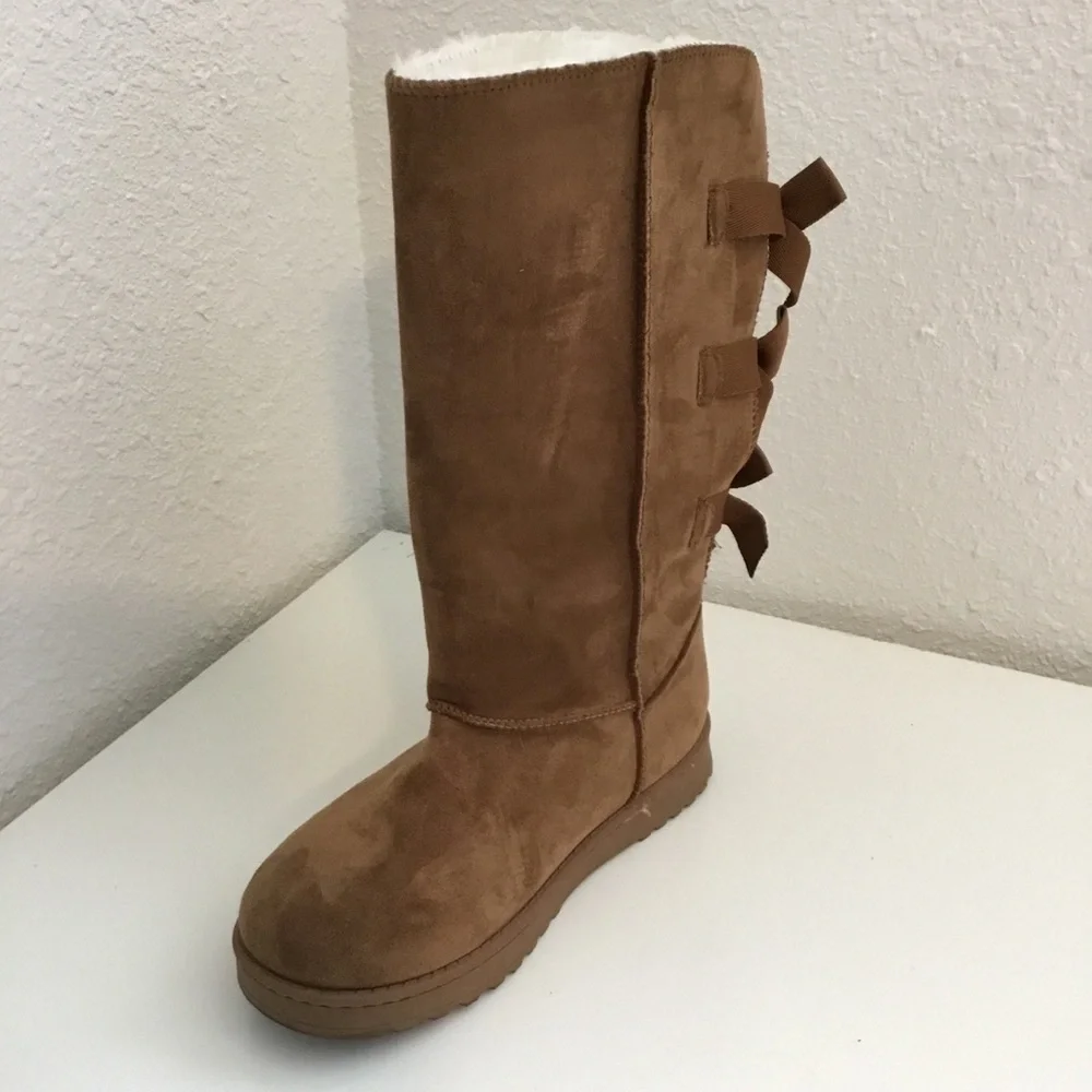 Chestnut Suede-Look Tall Winter Boots - Women